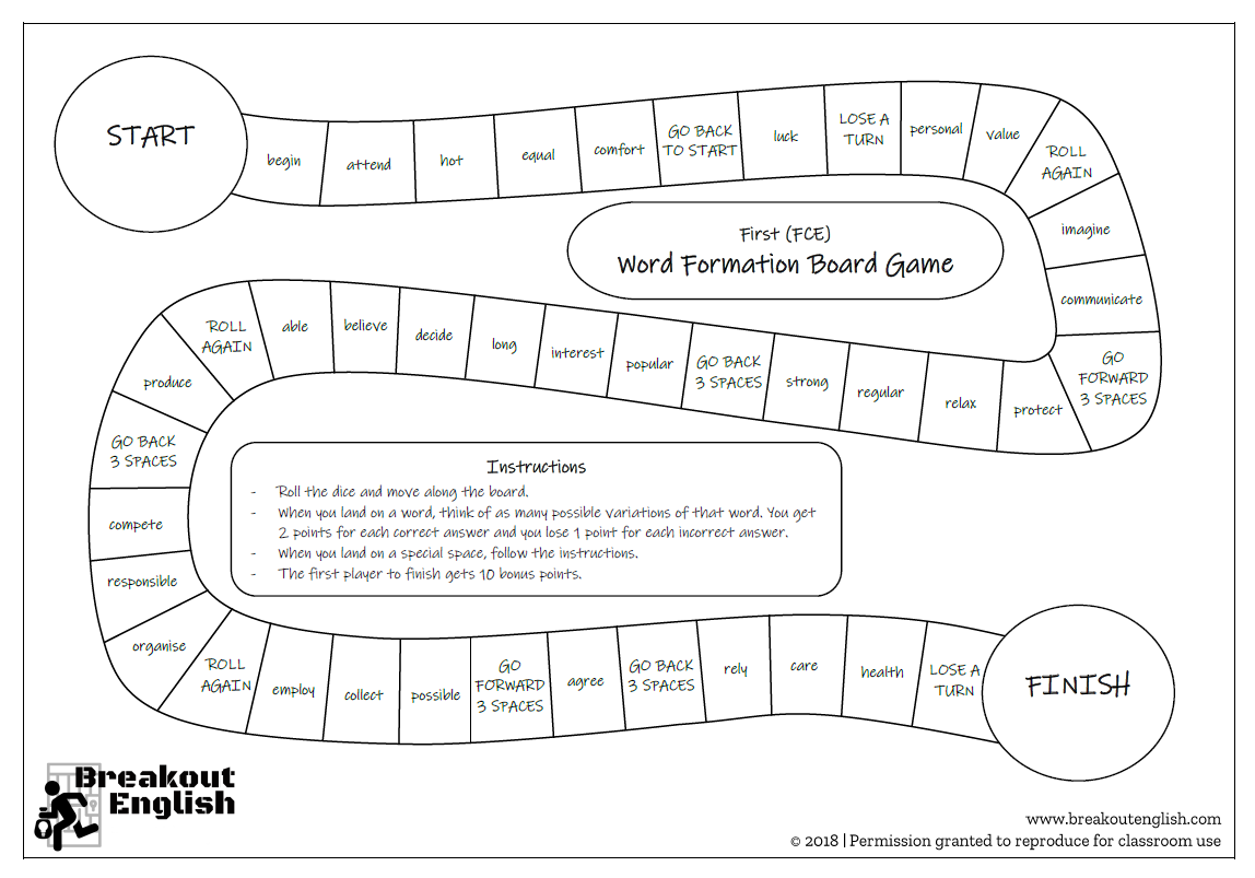 FCE Word Formation Board Game