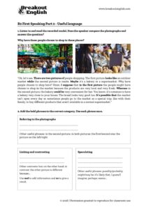 B2 First Speaking Part 2 shopping model and useful language worksheet