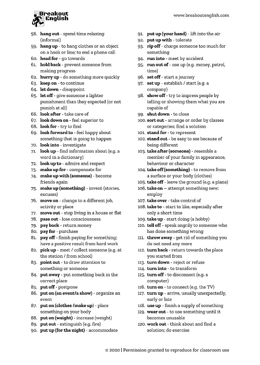 The Most Useful Phrasal Verbs List Breakout English