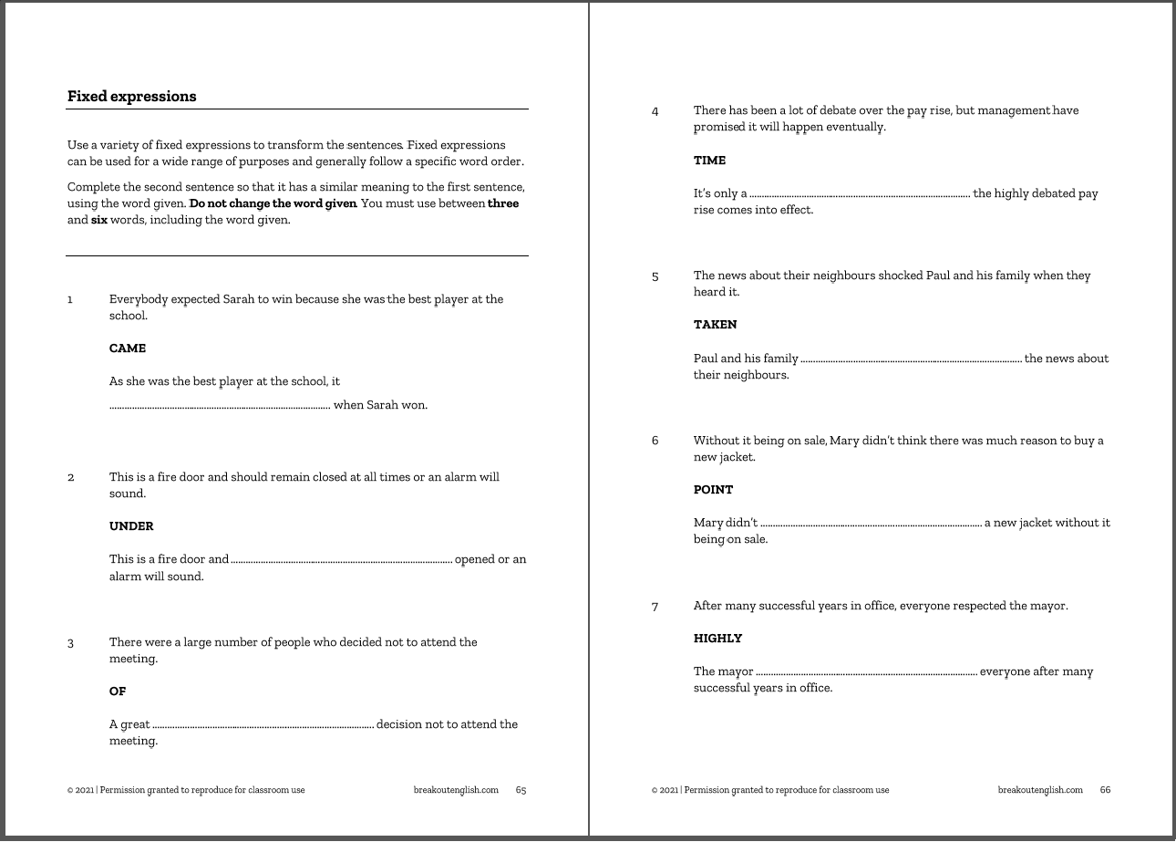 230 Advanced CAE Key Word Transformations C1 Breakout English