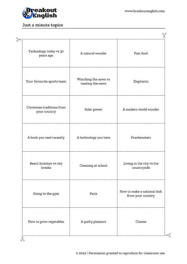 Just a Minute Topics - Breakout English