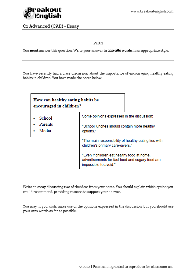 essay structure cae