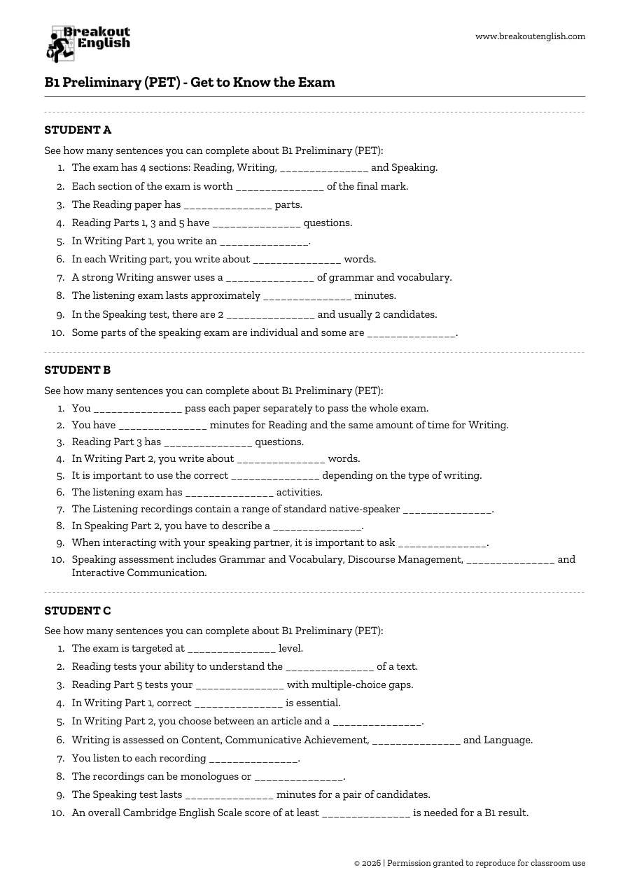 First page of B1 Preliminary - Get to Know the Exam