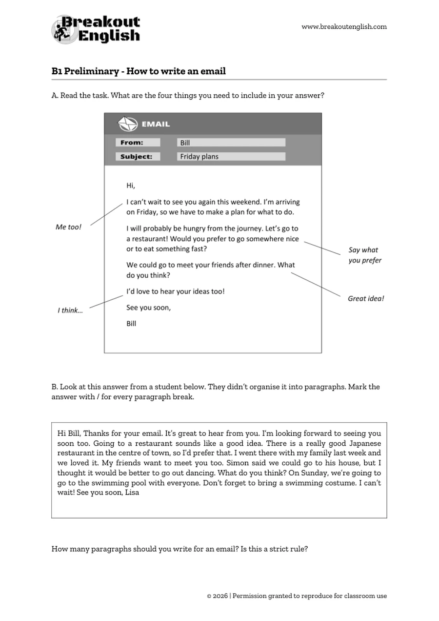 Page 1 of B1 Preliminary How to Write an Email