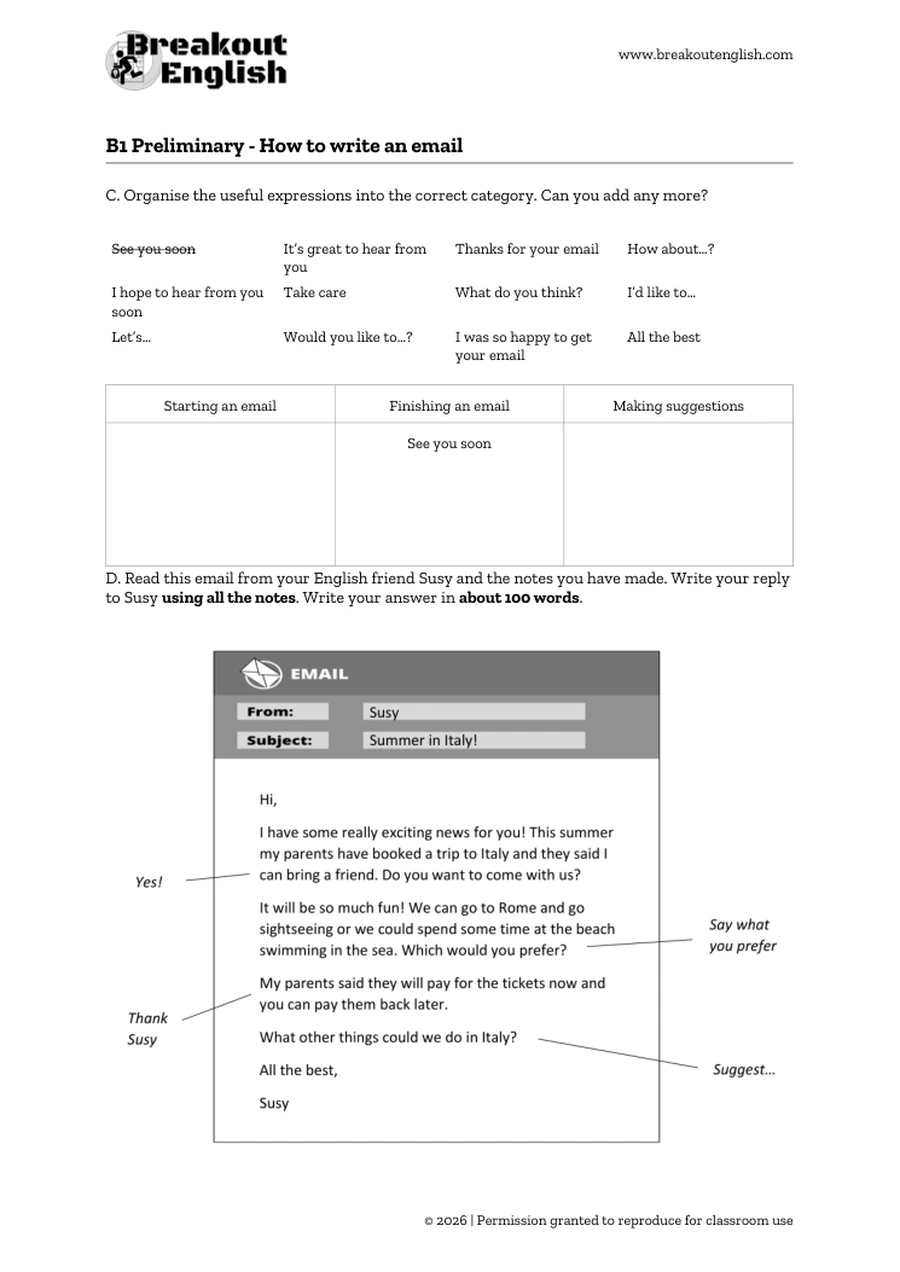 Page 2 of B1 Preliminary How to Write an Email