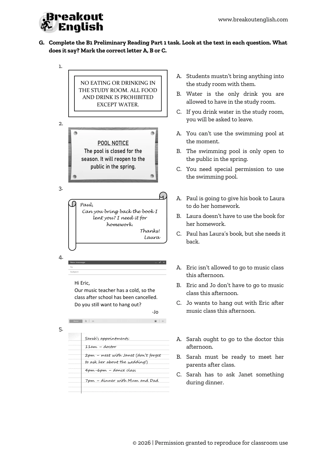 B1 Preliminary Reading Part 1 Signs and Modals preview 03
