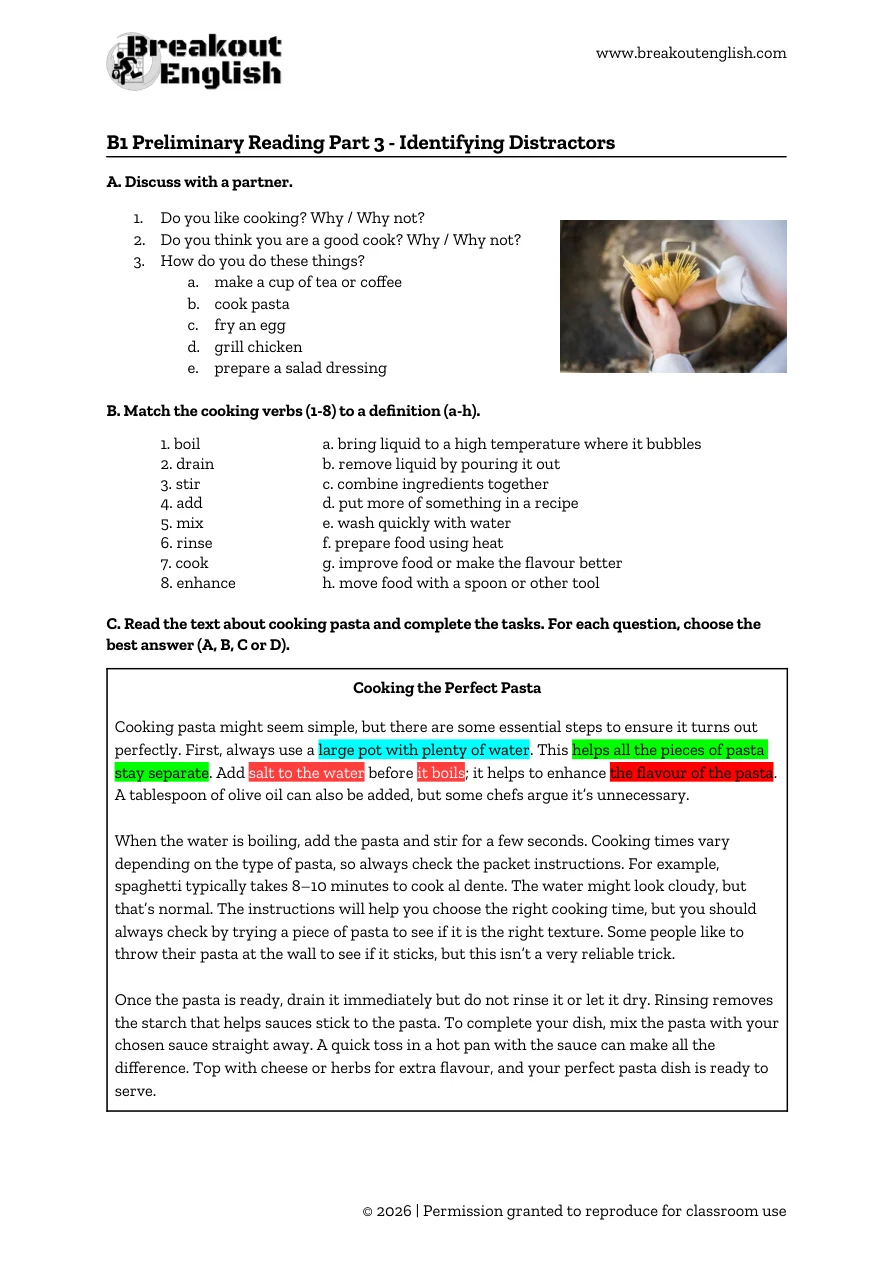 B1 reading distractor practice, student page 1