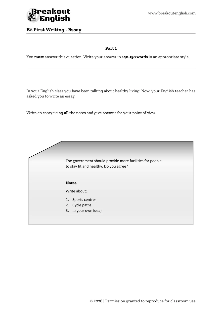B2 First essay question A: Healthy living