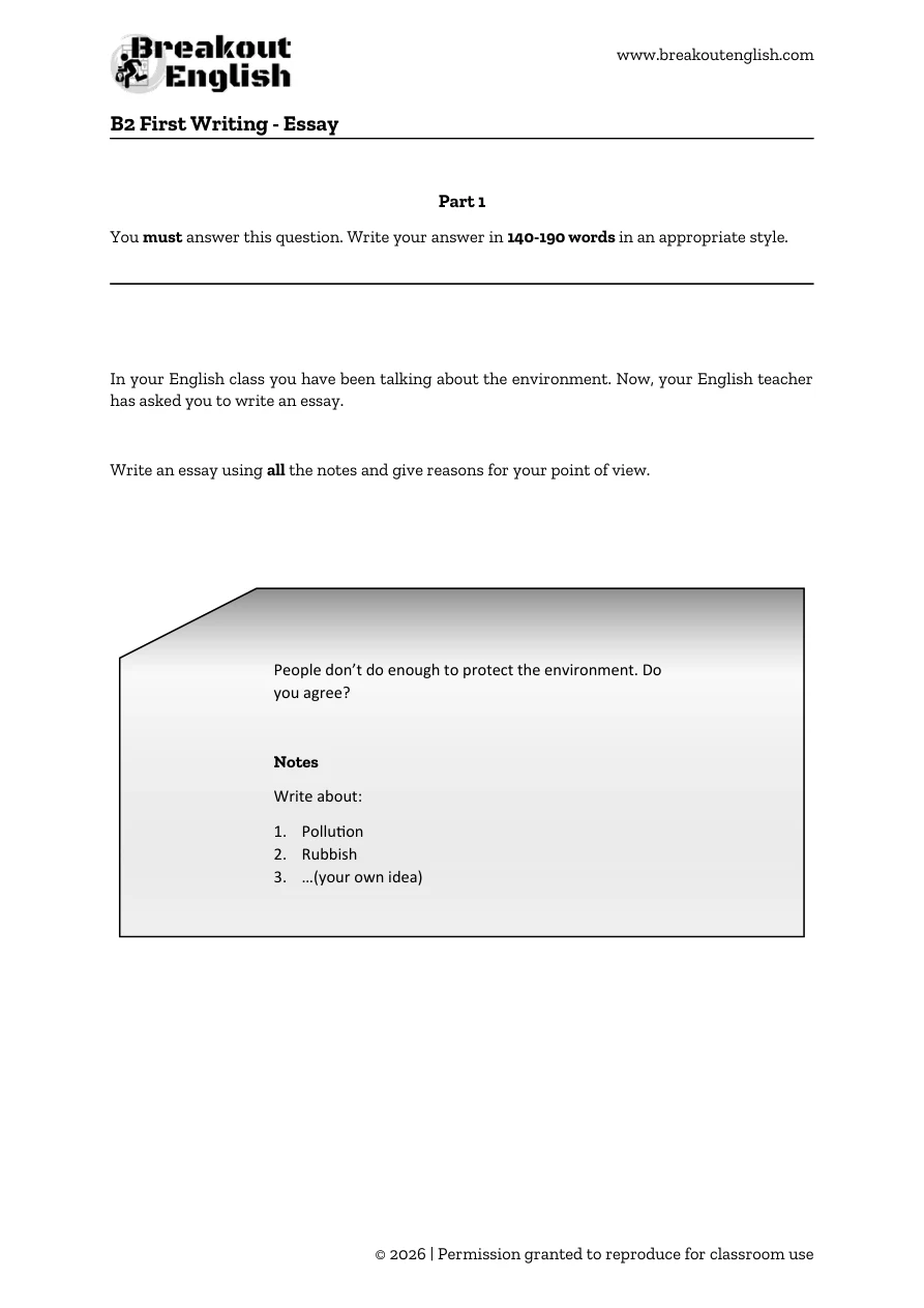 B2 First essay question B: The environment