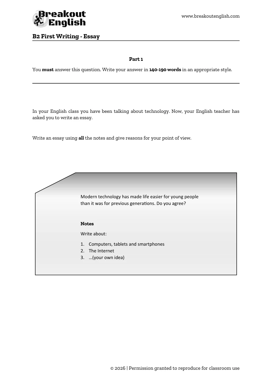 B2 First essay question C: Modern technology