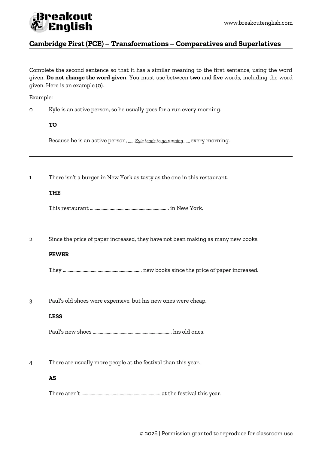B2 Key Word Transformations Comparatives and Superlatives preview 01