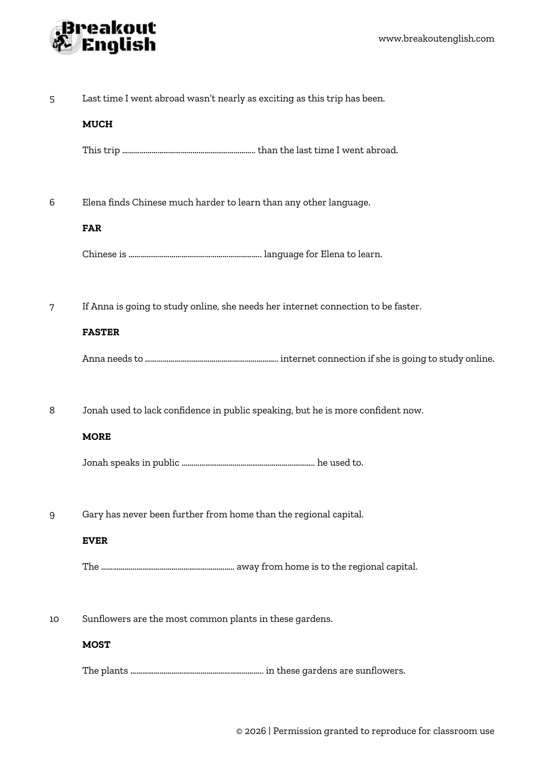 B2 Key Word Transformations Comparatives and Superlatives preview 02