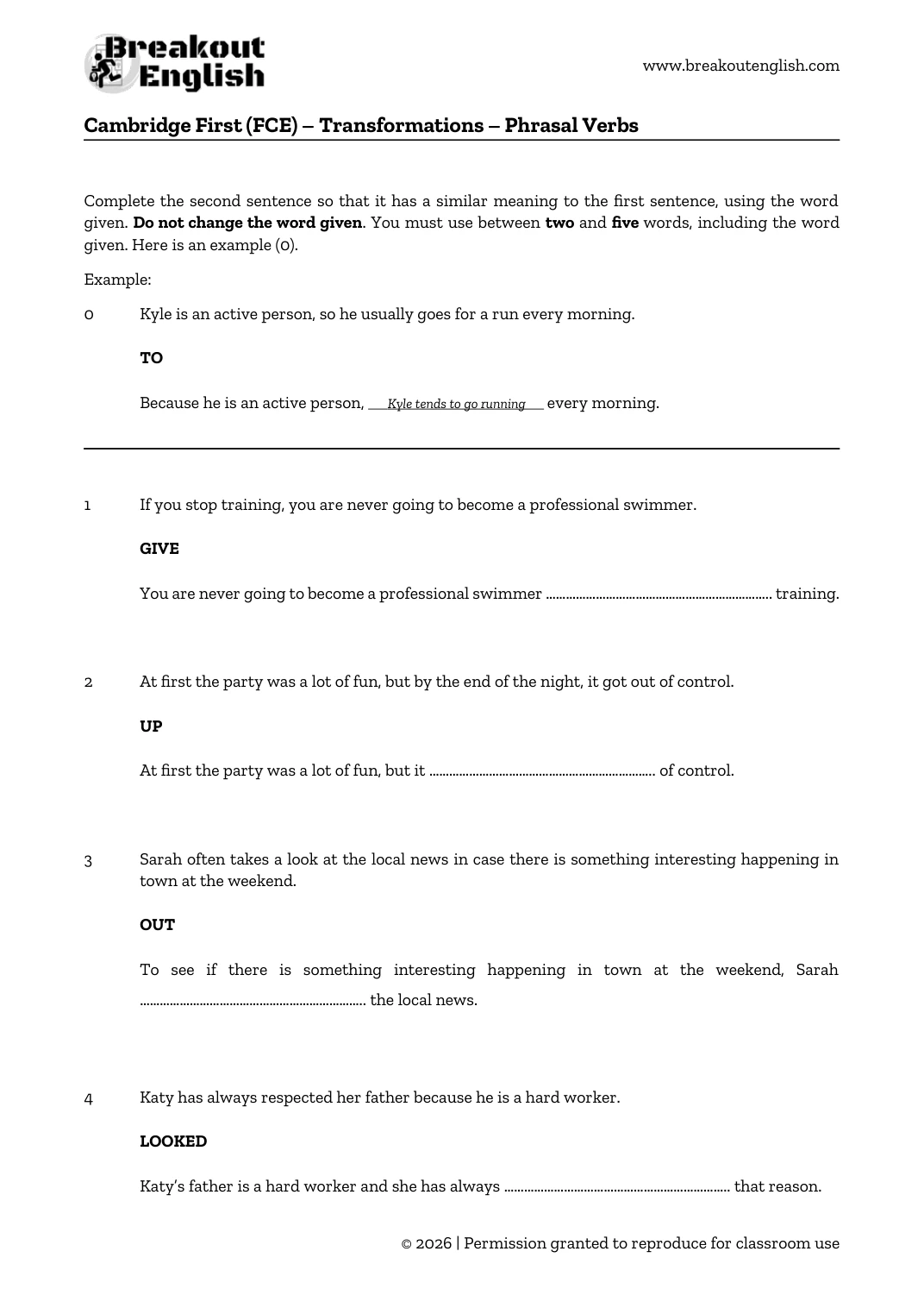 B2 Key Word Transformations Phrasal Verbs preview 01