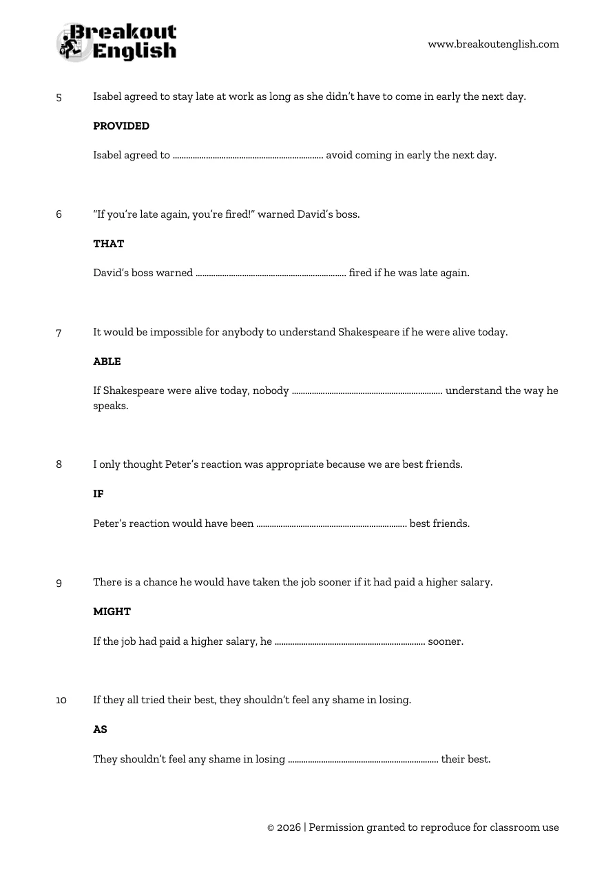 B2 conditional transformations, student page 2