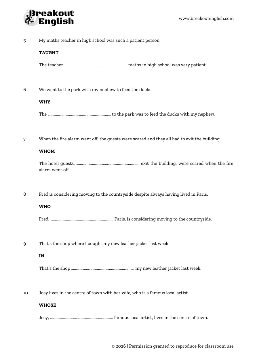 B2 relative-clause transformations, student page 2