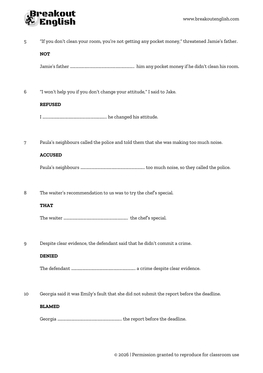 B2 reporting-verb transformations, student page 2