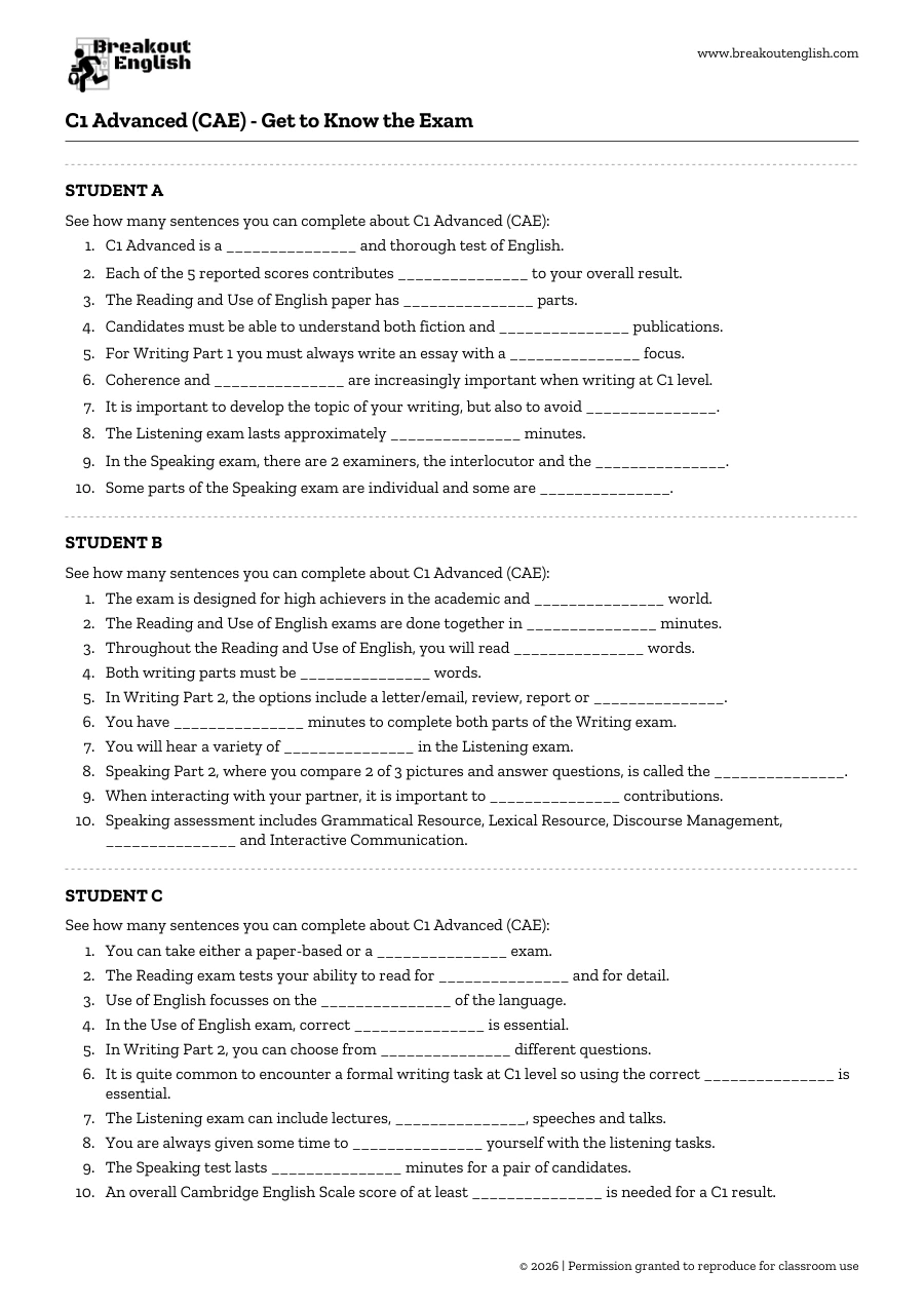 First page of C1 Advanced - Get to Know the Exam