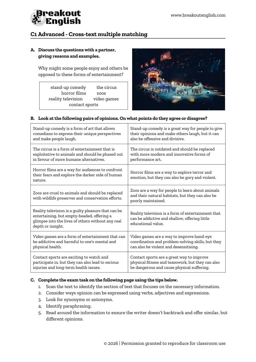 C1 cross-text matching, student page 1