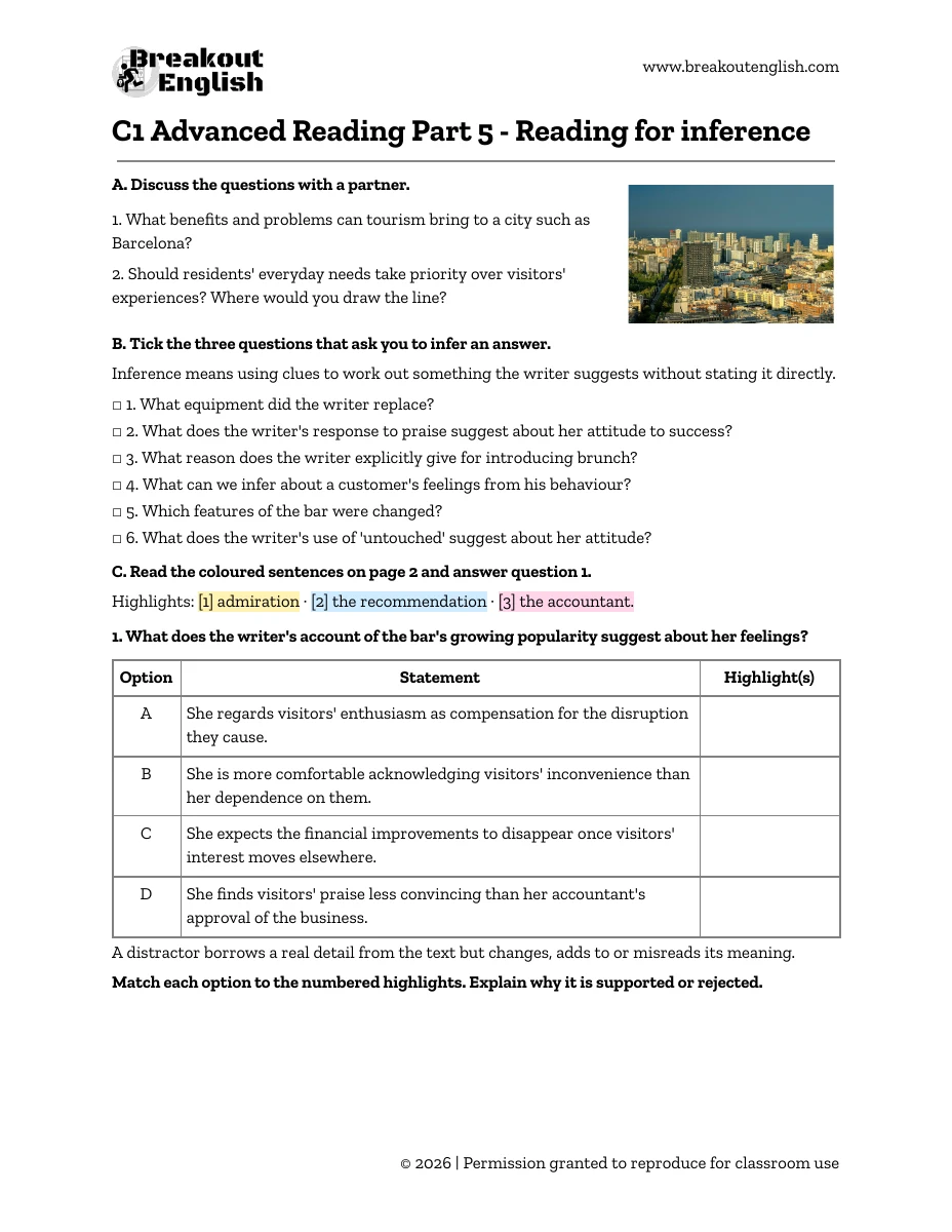 Guided inference question from the C1 Advanced inference worksheet