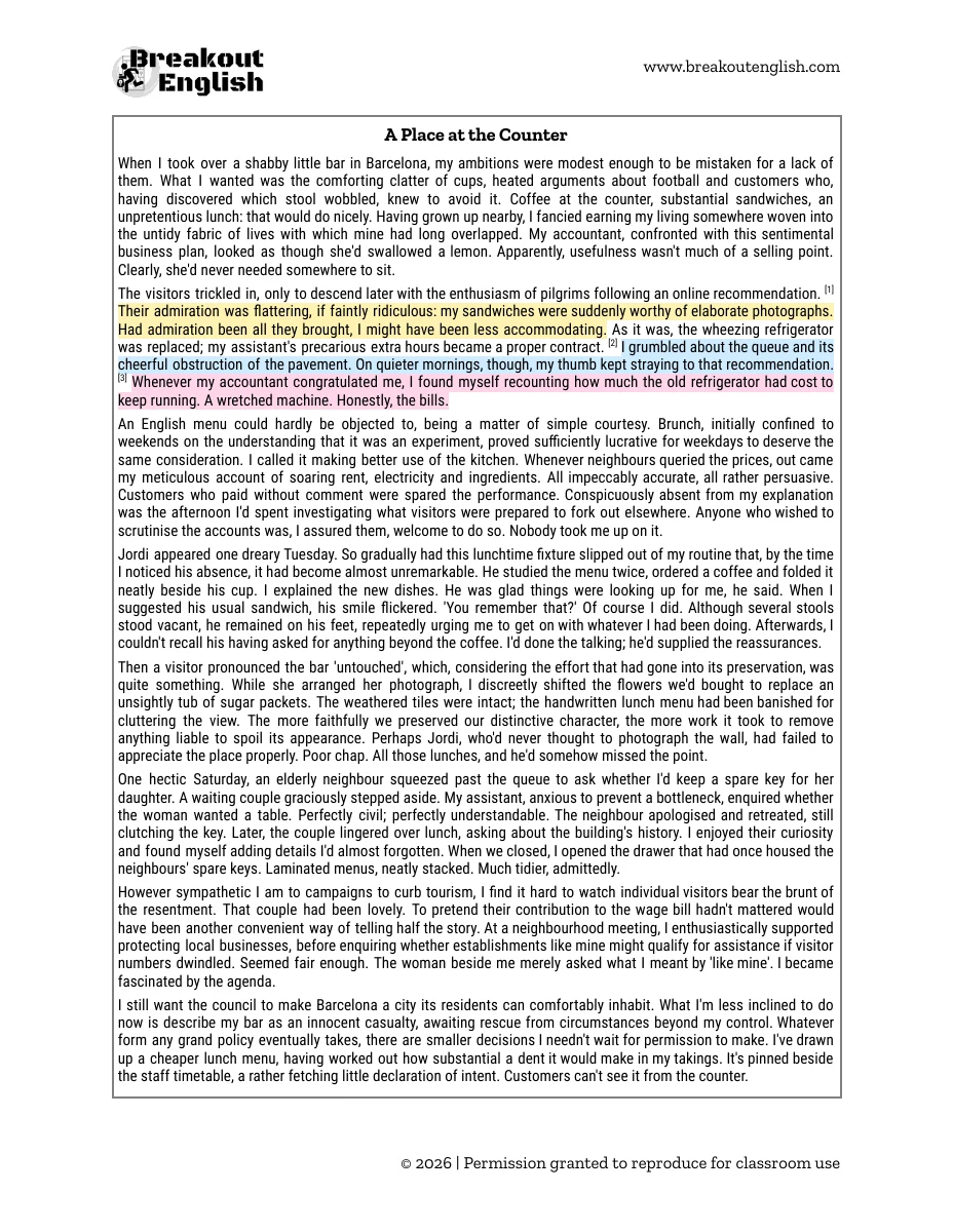 Barcelona reading passage from the C1 Advanced inference worksheet