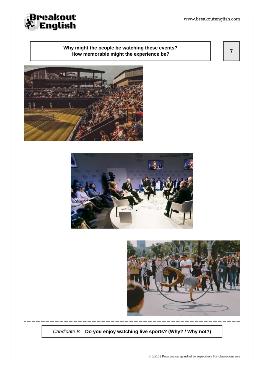 C1 Speaking Part 2 classroom picture bank, page 7: Sports and leisure
