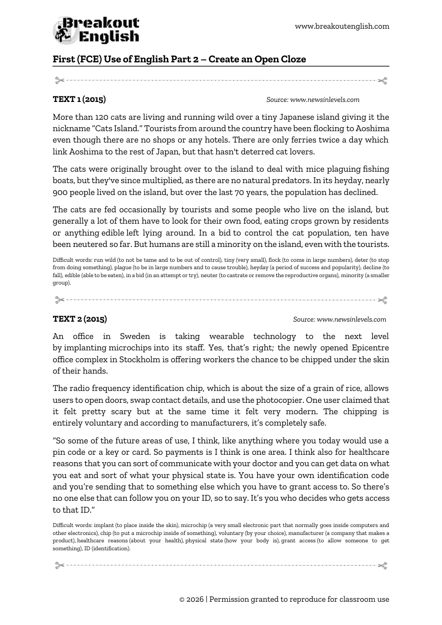 Create an Open Cloze worksheet, student page 1