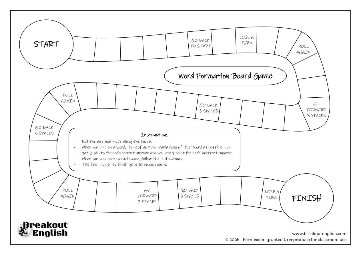 Blank word formation board game
