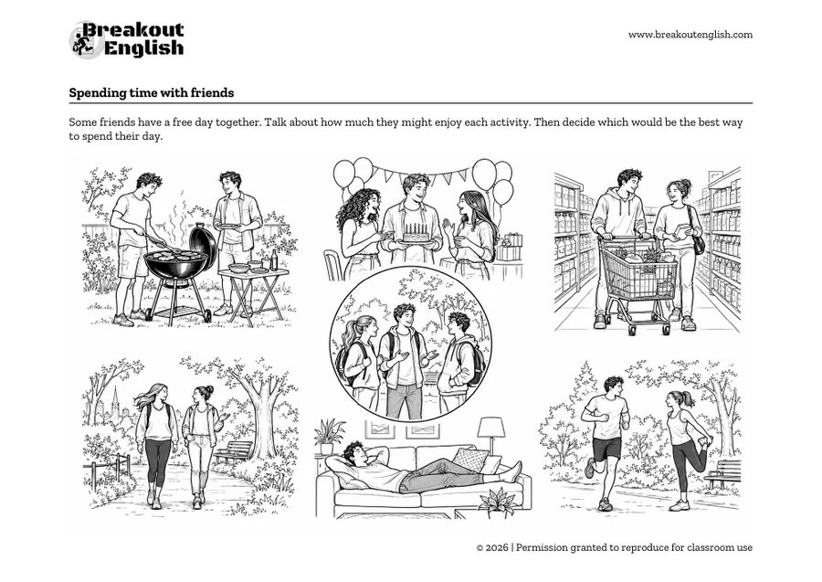 Preview of the make vs do speaking task showing activities for spending time with friends