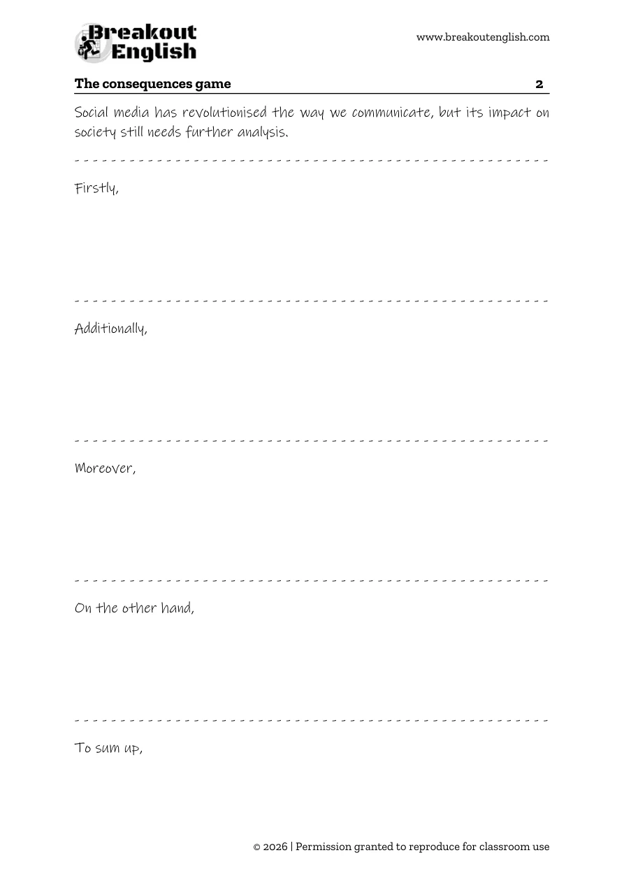 Consequences writing game, social media sample page