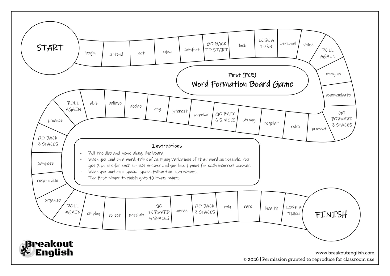 B2 First word formation board game