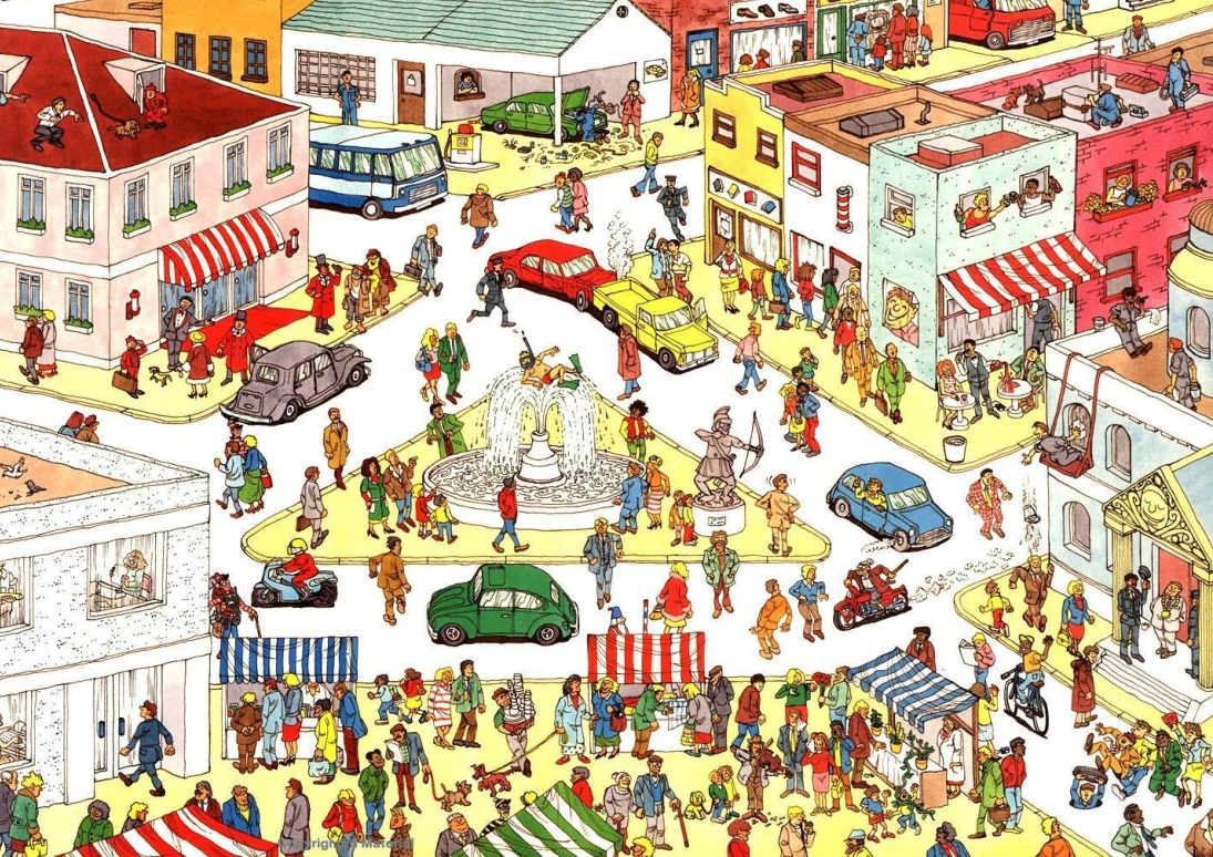 Where’s Wally classroom speaking, town picture
