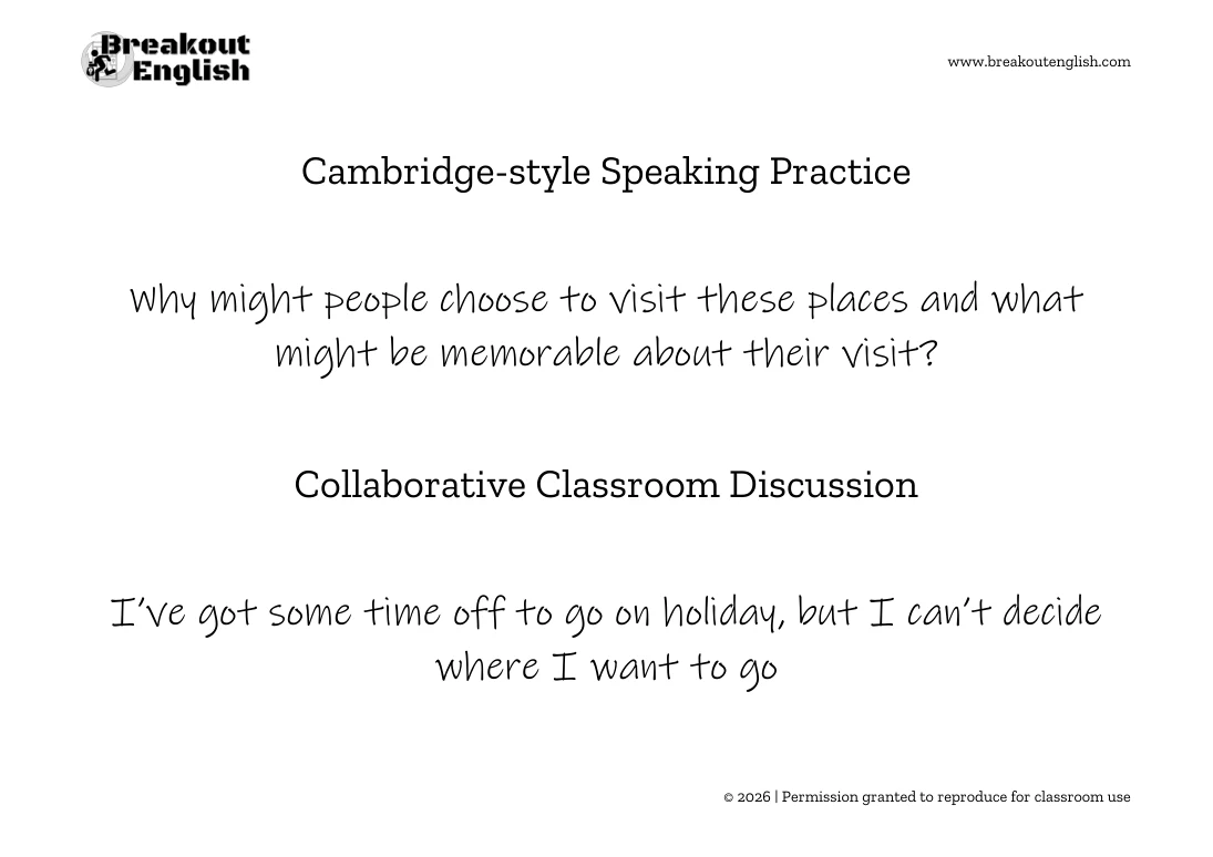 Where’s Wally classroom speaking, town speaking prompts