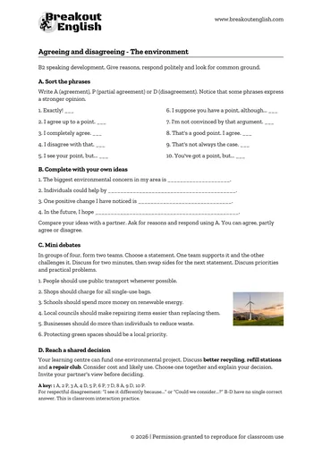 First page of Agreeing and disagreeing - The environment