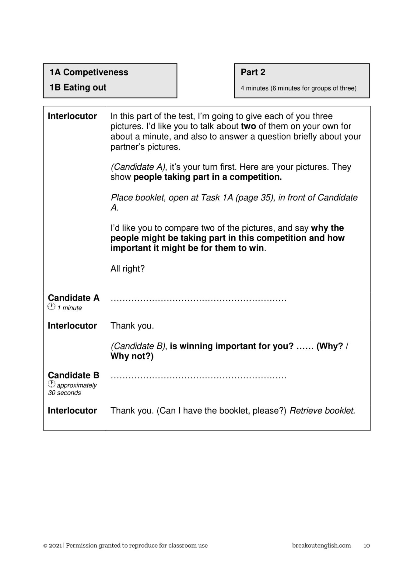 5 Speaking Tests, sample page 3
