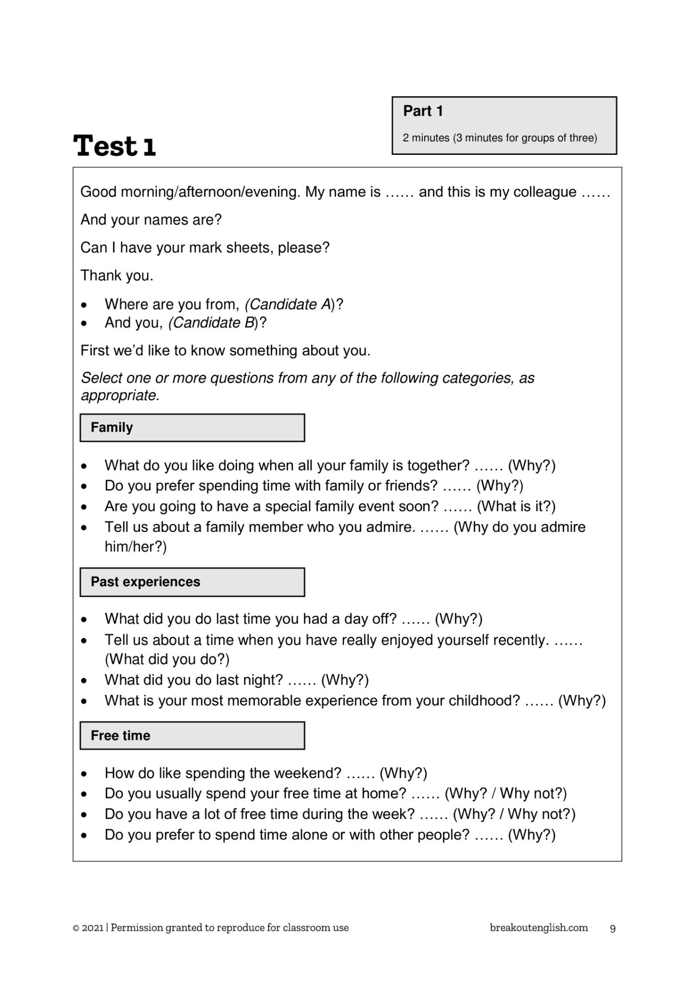5 Speaking Tests, sample page 2