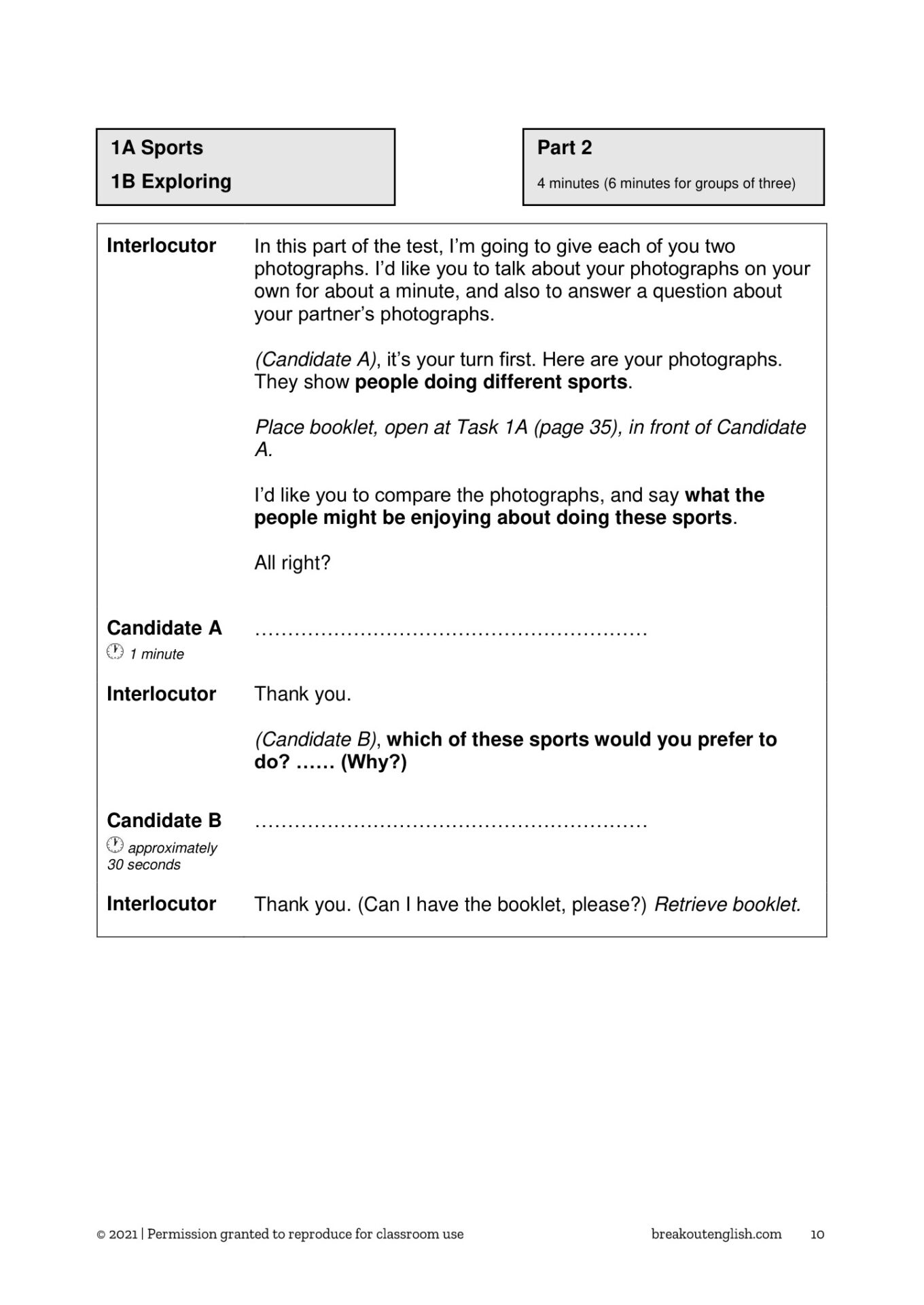 5 Speaking Tests, sample page 3
