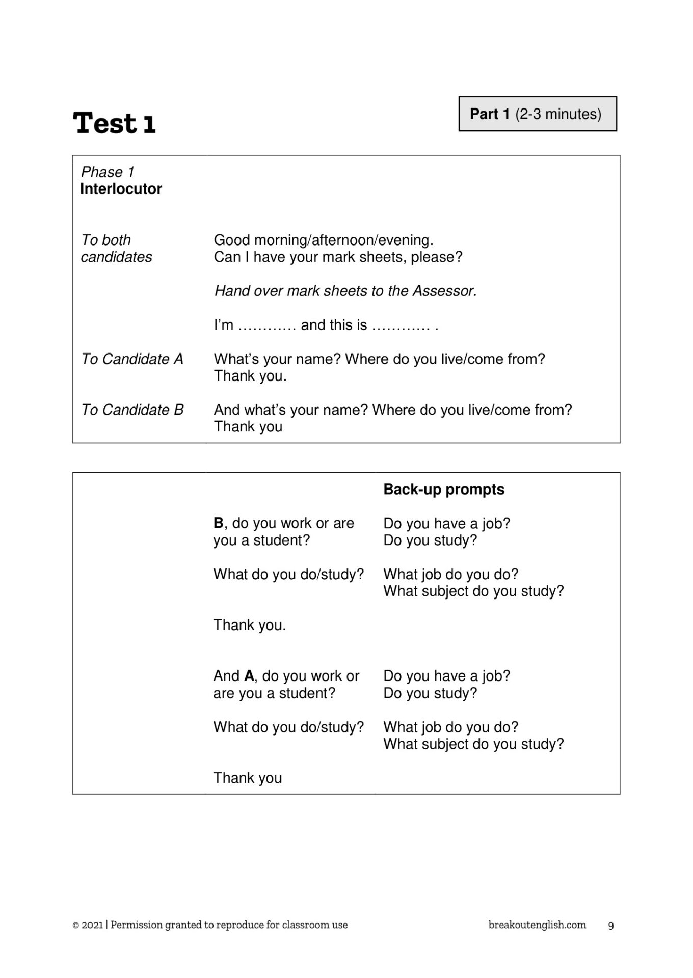 5 Speaking Tests, sample page 2