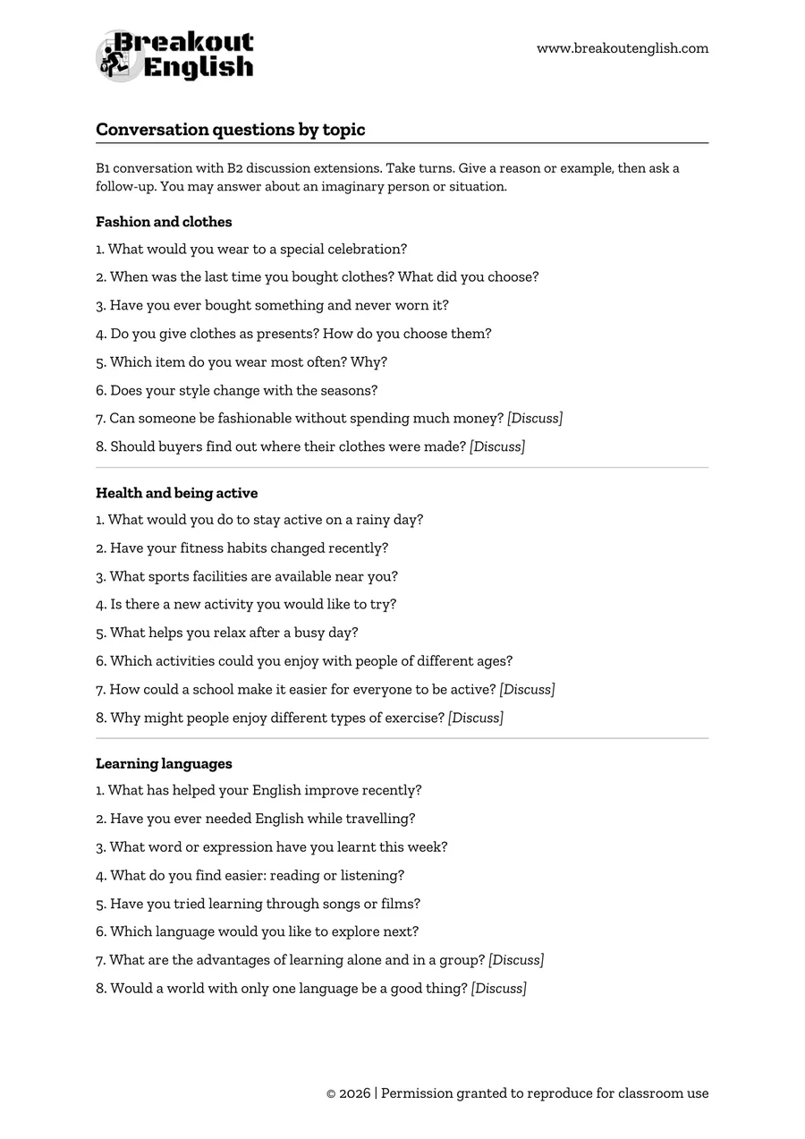 Page 1 of Conversation questions by topic